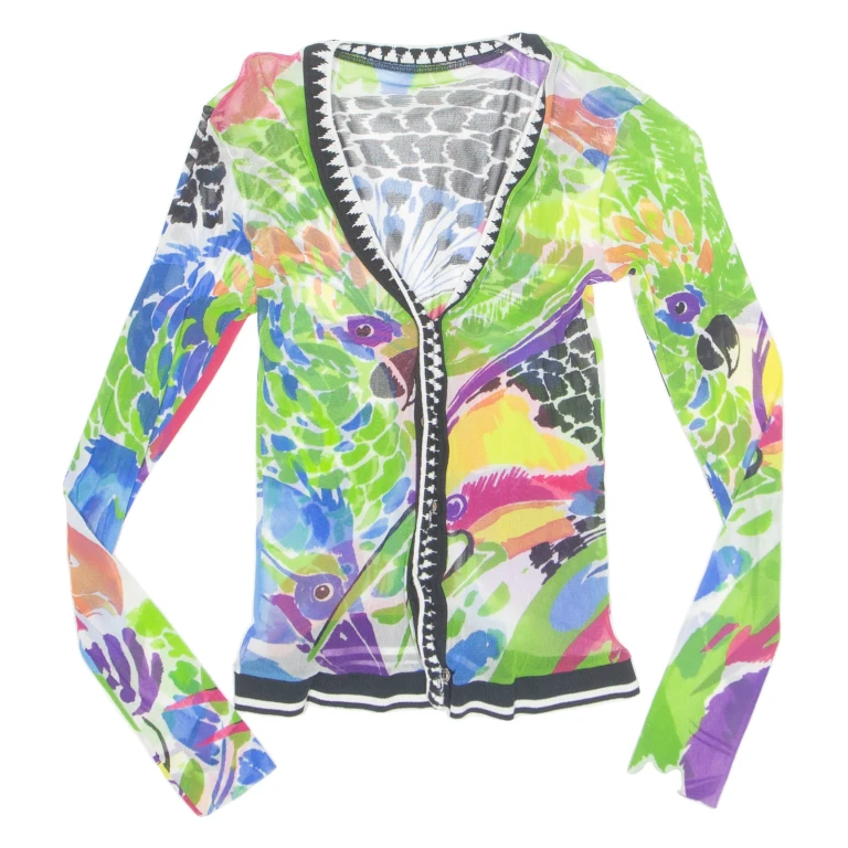 Womens Printed Blouse Green V-Neck Long Sleeve Floral S