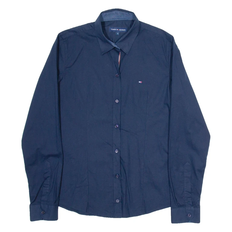 TOMMY HILFIGER Womens Plain Shirt Blue Long Sleeve S