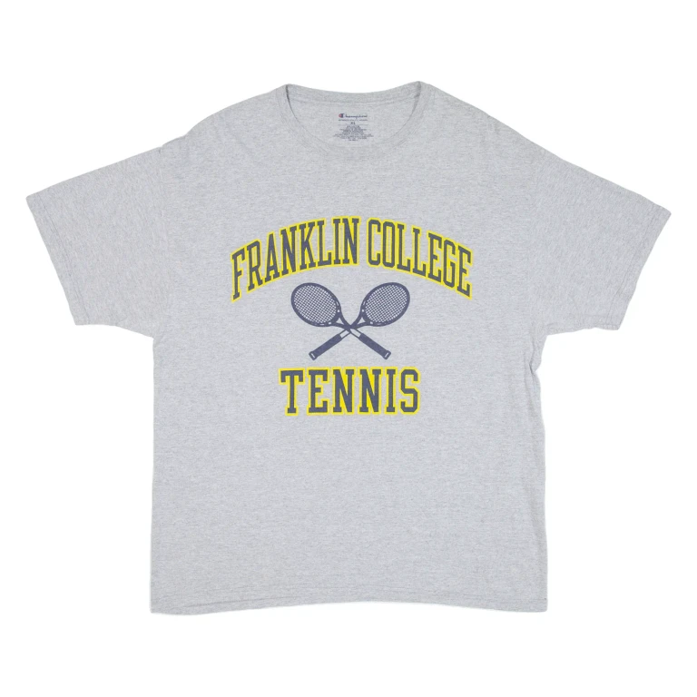CHAMPION Franklin College Tennis Mens T-Shirt Grey USA XL