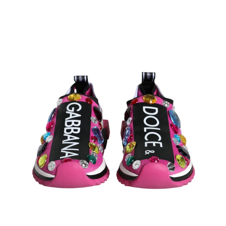 Dolce & Gabbana Pink Sorrento Crystals Low Top Sneakers Shoes - Women
