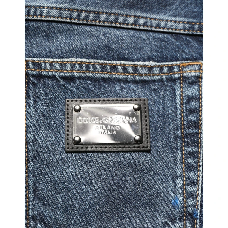 Dolce & Gabbana Dark Blue Washed Mid Waist Straight Men Denim Jeans Cotton Clothing - Men