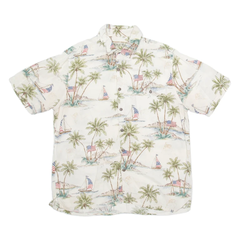 BATIK BAY Mens Hawaiian Shirt White Crazy Pattern L