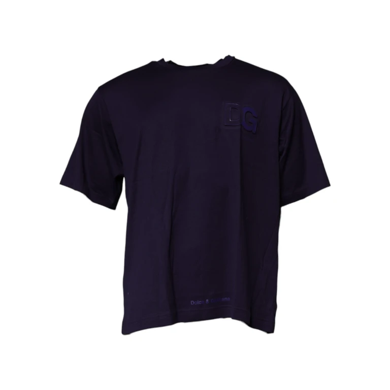 Navy Blue Dg Logo Cotton Crew Neck T-Shirt - Men