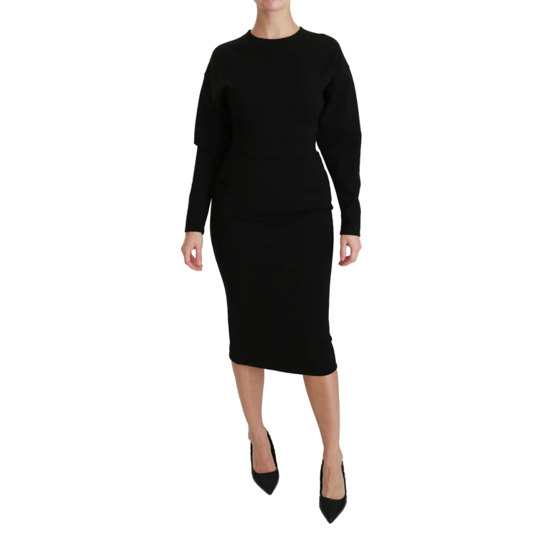 Dolce & Gabbana Black Bodycon Sheath Midi Stretch Dress Viscose Nylon Elastane - Women