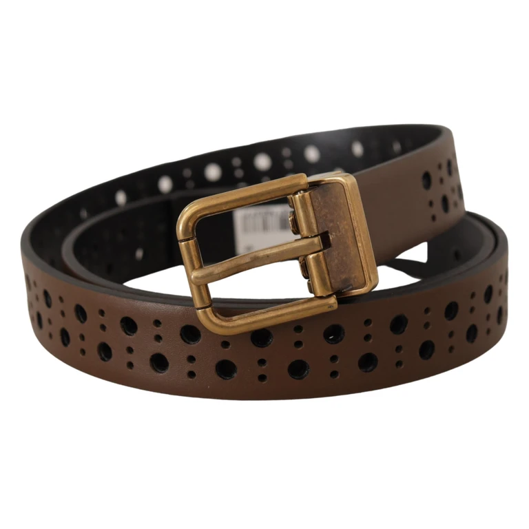 Dolce & Gabbana Brown Leather Perforated Crown Belt - Men