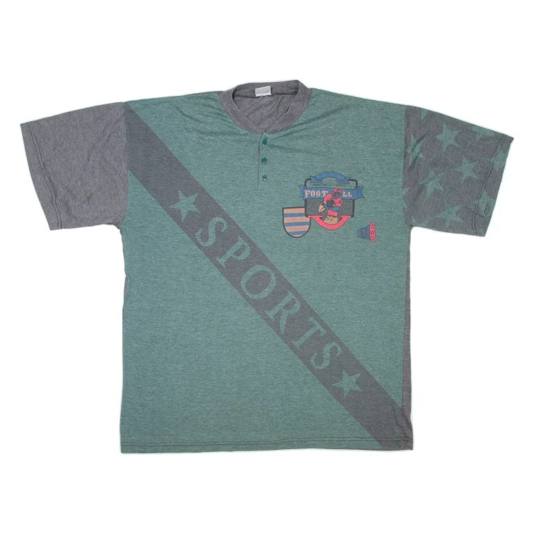 Mens T-Shirt Grey Button Neck L