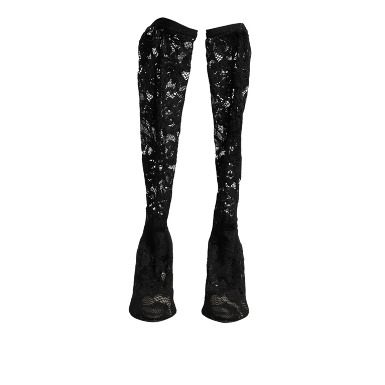 Dolce & Gabbana Black Pumps Taormina Lace Socks Boots Shoes Elastane - Women
