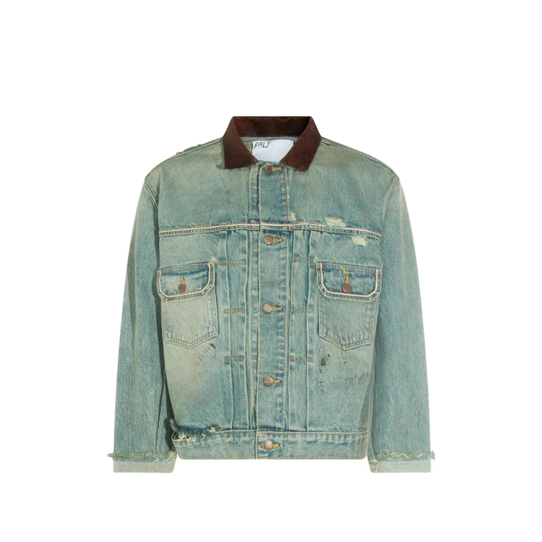 Buffalo 66 Distressed Leather-collar Denim Jacket