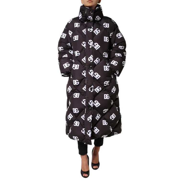 Black Dg Mania Puffer Quilted Long Coat Jacket Polyester Clothing - Women