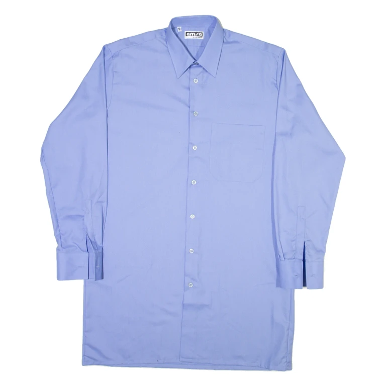 AMSA Mens Plain Shirt Blue Long Sleeve L