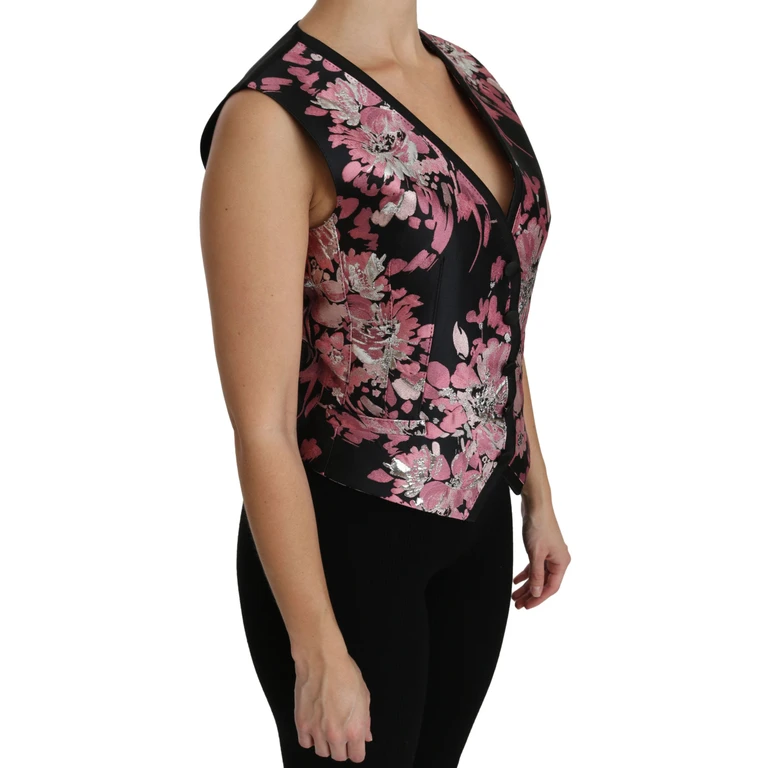 Dolce & Gabbana Black Pink Floral Waistcoat Vest Blouse Top - Women