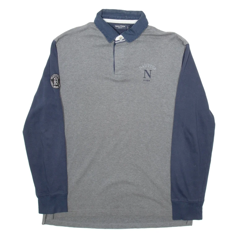 NAUTICA Slim Fit Mens Polo Shirt Grey Long Sleeve L