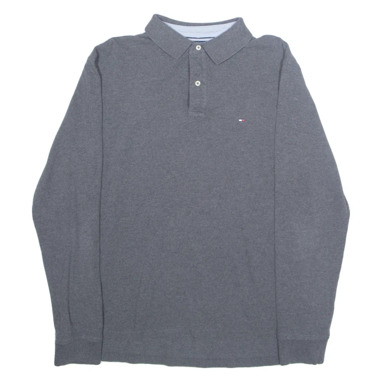 TOMMY HILFIGER Mens Polo Shirt Grey Long Sleeve L