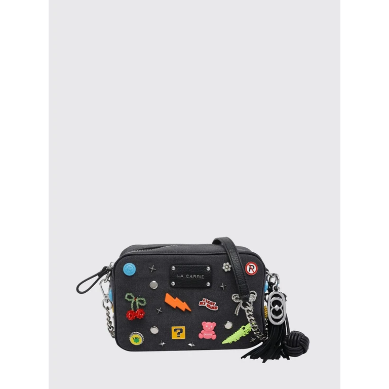 Embroidered Canvas Mini Camera Bag with Studs (161MCC162CASBLA)