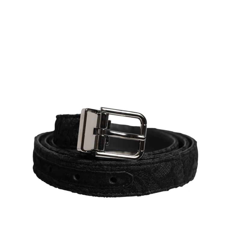 Dolce & Gabbana Black Cotton Blend Silver Metal Buckle Belt Nylon Viscose - Men
