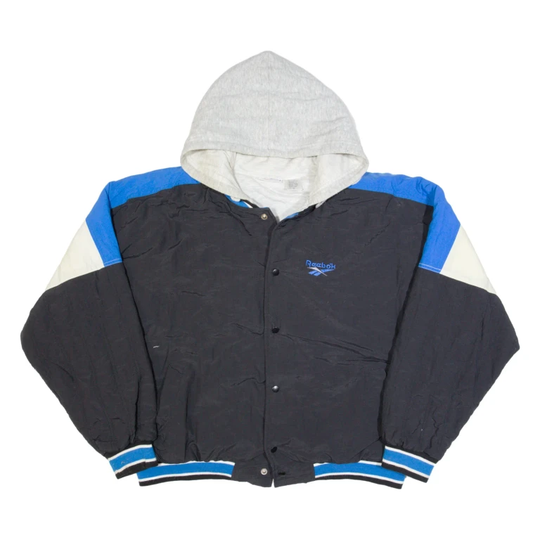 REEBOK Mens Varsity Jacket Black 90s Hooded XL