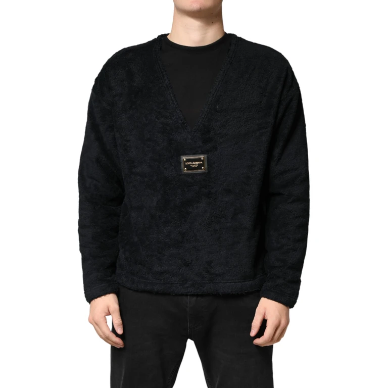 Black Cotton V-Neck Men Sweatshirt Sweater Clothing - Men