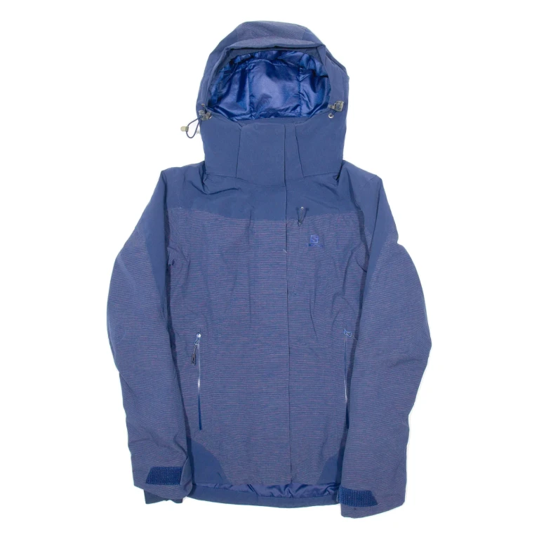 SALOMON Womens Ski Coat Blue Nylon Hooded S