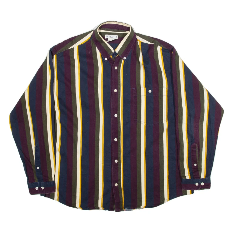 MERONA Mens Shirt White Striped Long Sleeve XL