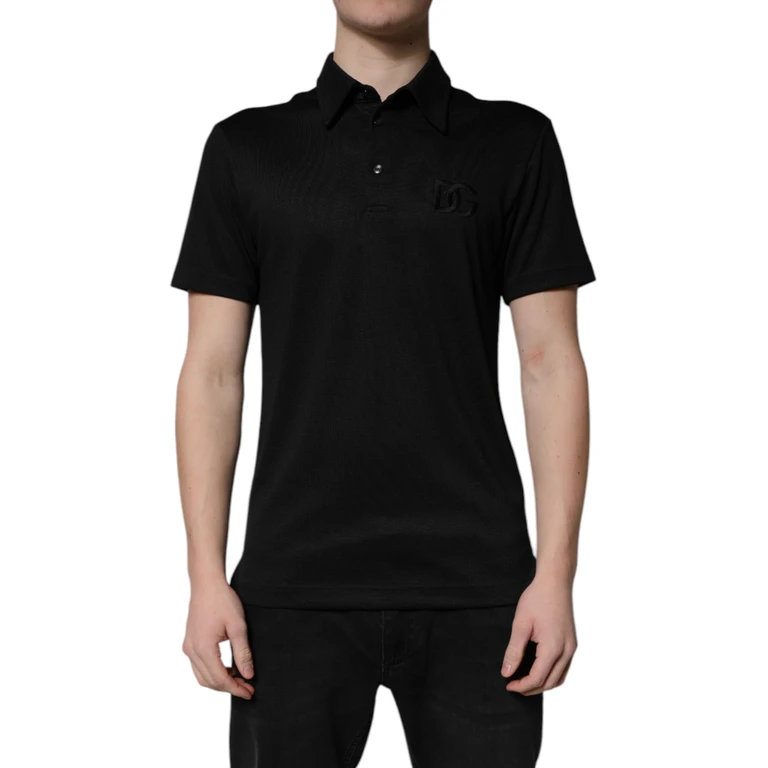 Dolce & Gabbana Black Polyester Dg Logo Collared Polo T-Shirt Modal - Men