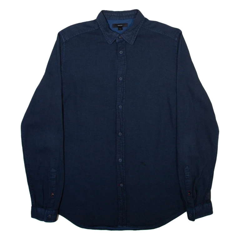 DIESEL Mens Plain Shirt Blue Long Sleeve M