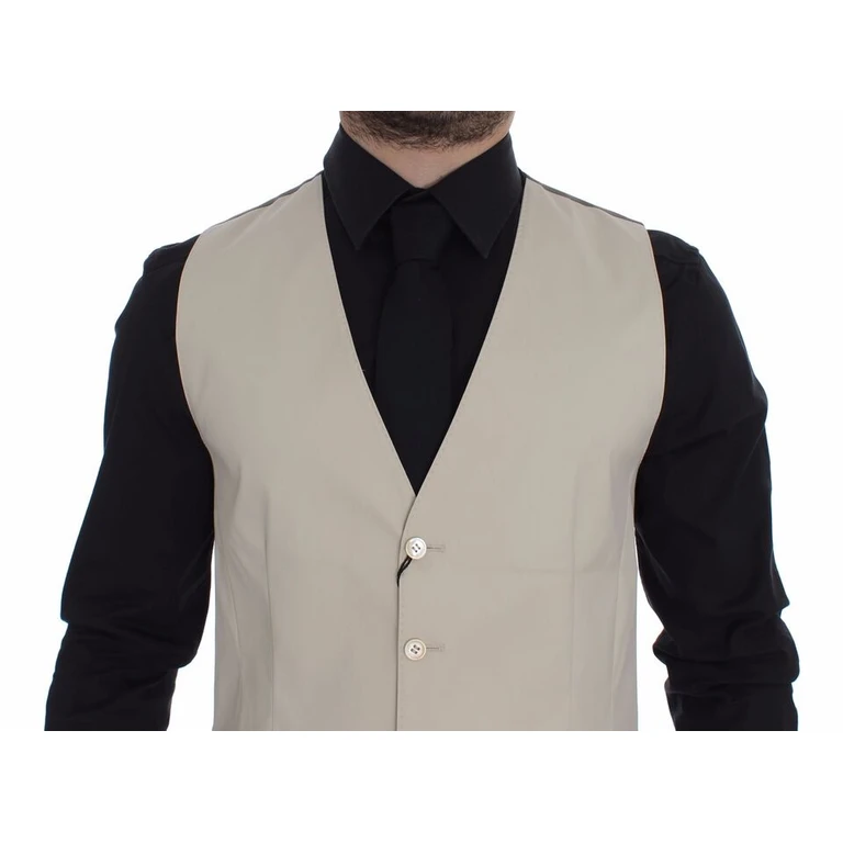 Beige Cotton Stretch Dress Vest Blazer - Men