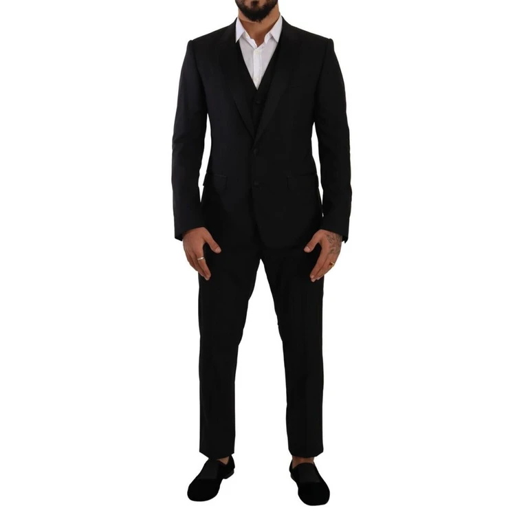 Black Wool Three-Piece Suit - Men