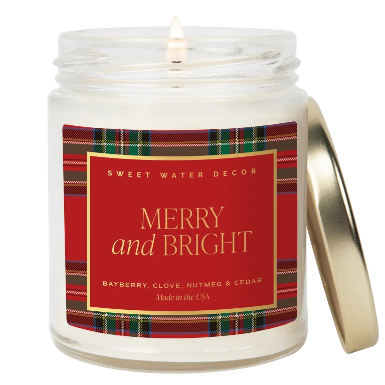 Merry and Bright Soy Candle - Patterned Clear Jar - 9 oz