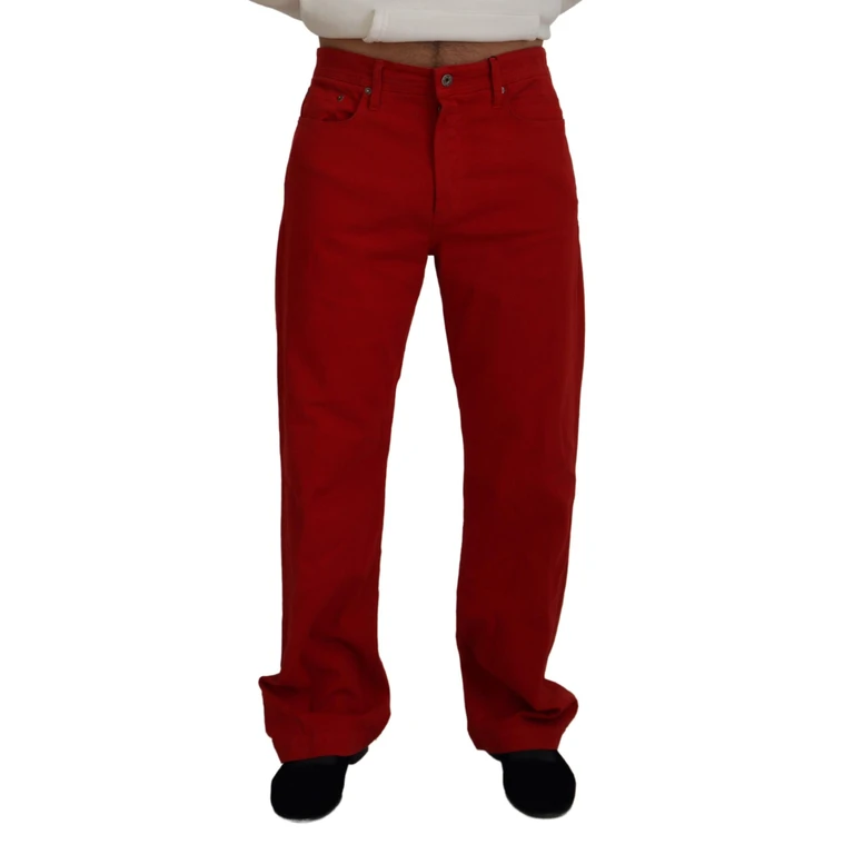 Dolce & Gabbana Red Cotton Straight Fit Men Denim Jeans Elastane Clothing - Men