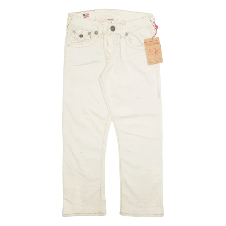 TRUE RELIGION Mens Jeans Cream Regular Straight W28 L26