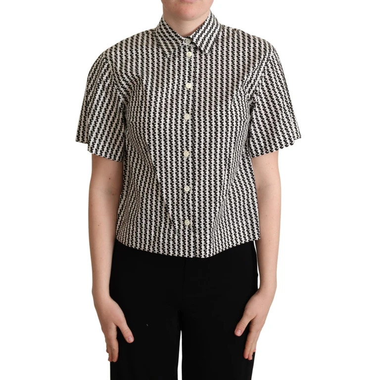 Dolce & Gabbana White Black Fantasy Pattern Shirt Cotton - Women