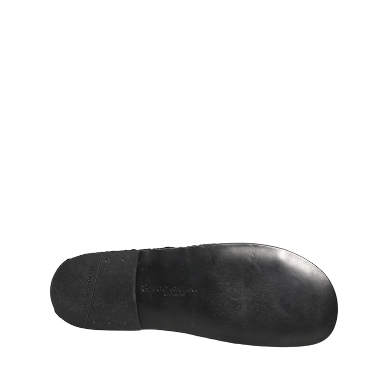 Dolce & Gabbana Black Fabric Woven Slides Sandals Flats Shoes - Men