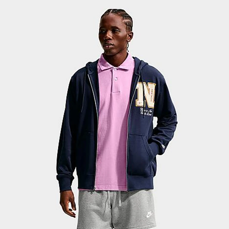 Men's Sportswear Club French Terry Full-Zip Hoodie in Obsidian/Light Khaki Size: XS
