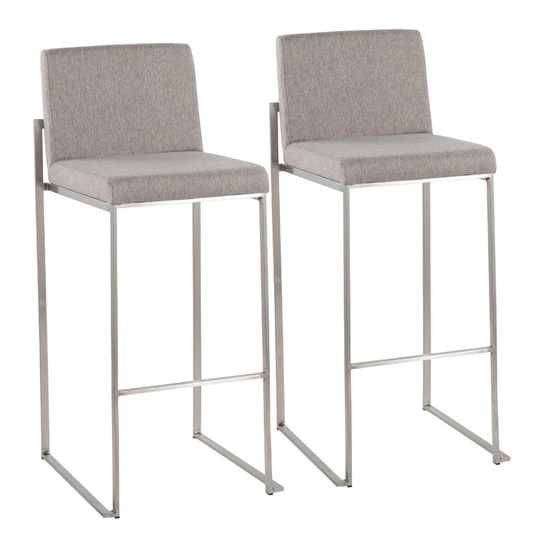 Fuji High Back Stainless & Light Gray Barstools, Set of 2