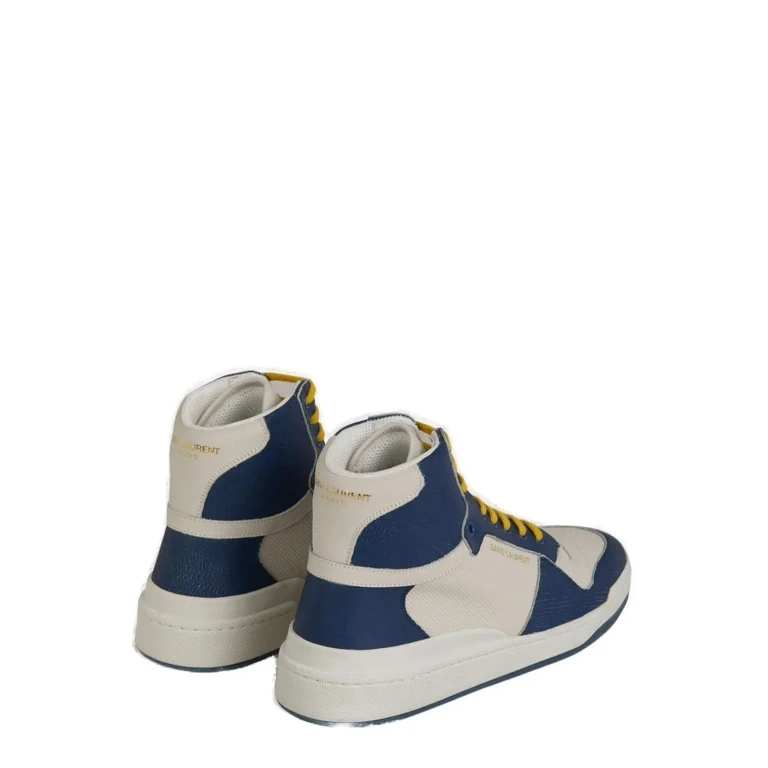 Saint Laurent Blue Calf Leather Mid Top Sneakers - Men