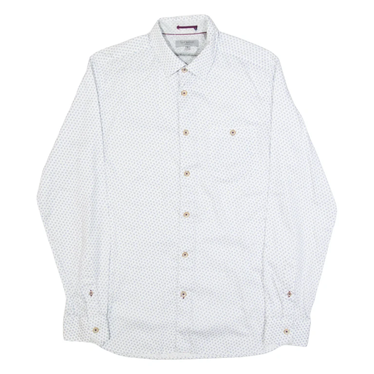 TED BAKER Mens Shirt White Spotted Long Sleeve M