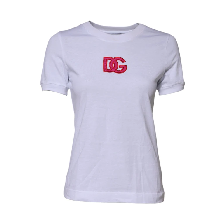 Dolce & Gabbana White Cotton Dg Logo Embroidery Top T-Shirt - Women