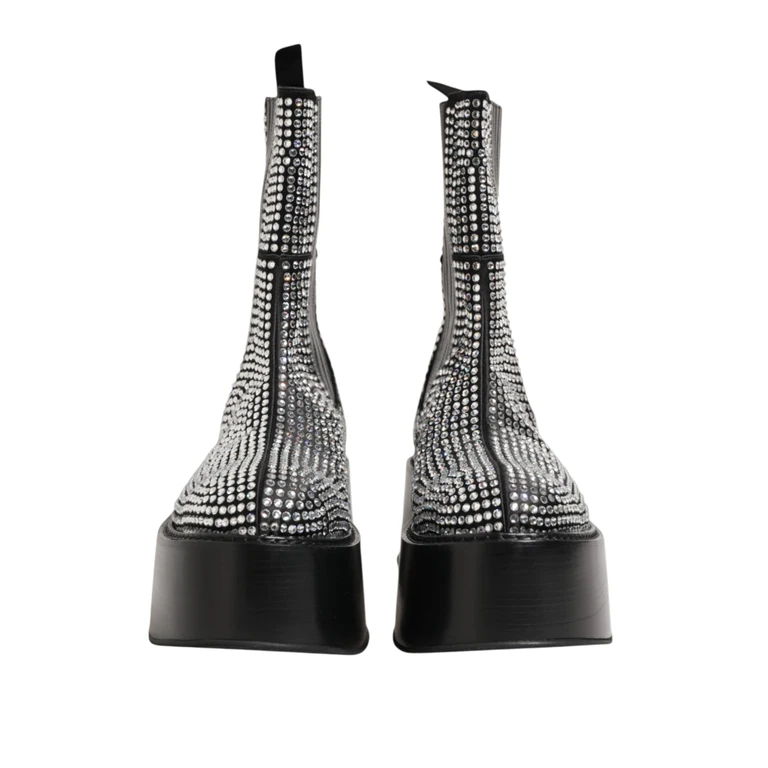 Dolce & Gabbana Black Crystal Strass Mid Calf Short Boots Shoes Se+vi+glass - Men