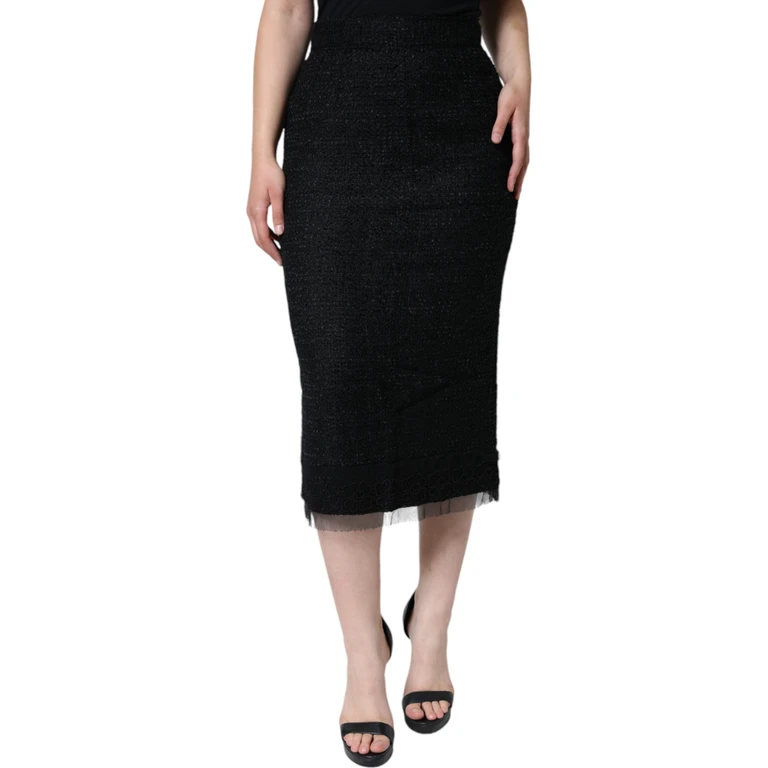 Dolce & Gabbana Black Virgin Wool Pencil Cut Midi Skirt - Women