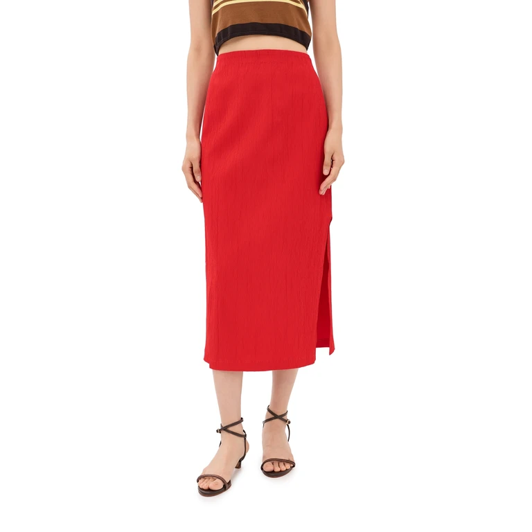 Tibi Creased Stretch Crepe Skirt Red 12