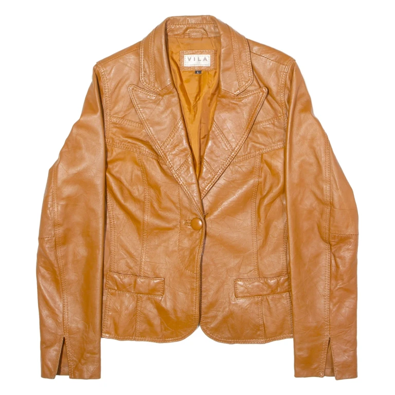 VILA Womens Blazer Jacket Brown Leather L