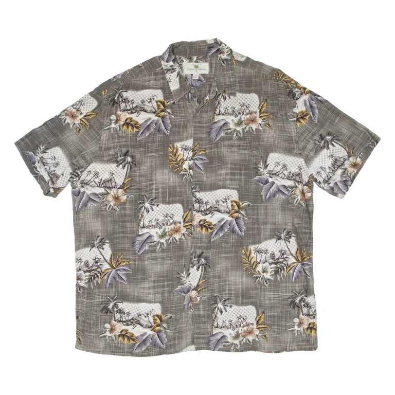 ISLAND SHORES Mens Hawaiian Shirt Grey Floral XL
