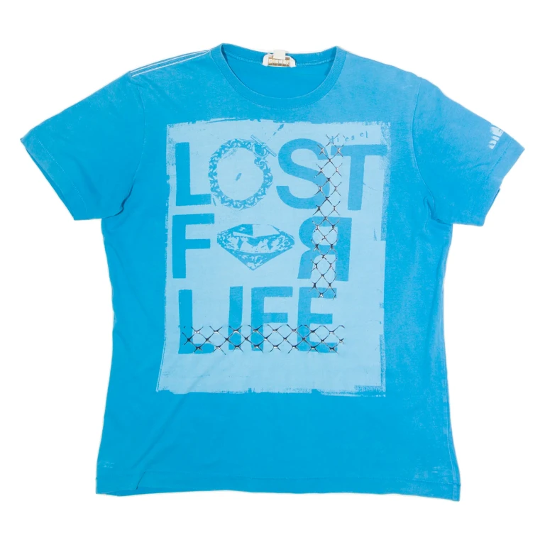 DIESEL Lost For Life Mens T-Shirt Blue Crew Neck M