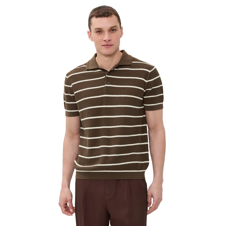 SIMKHAI Calum Polo Chocolate Stripe M