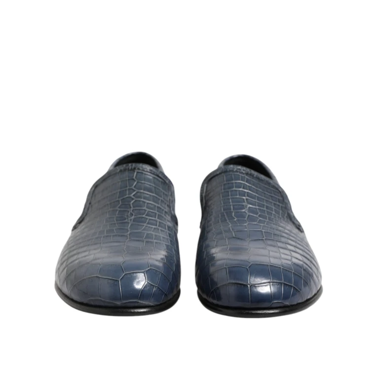 Dolce & Gabbana Blue Exotic Leather Slip On Loafers Men Dress Shoes Crocodile - Men