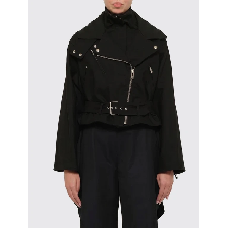 Cropped Cotton Biker Jacket with Adjustable Waist Belt (AA9V1287W129C999)