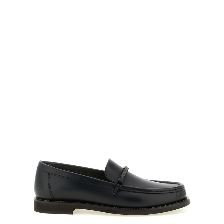 Brunello Cucinelli Black Calfskin Slip-On Loafers - Women