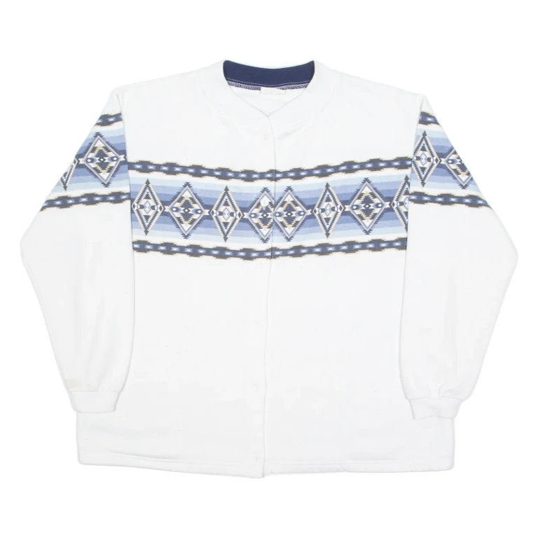 LDESIGNS Button Up Womens Sweatshirt White Crew Neck XL