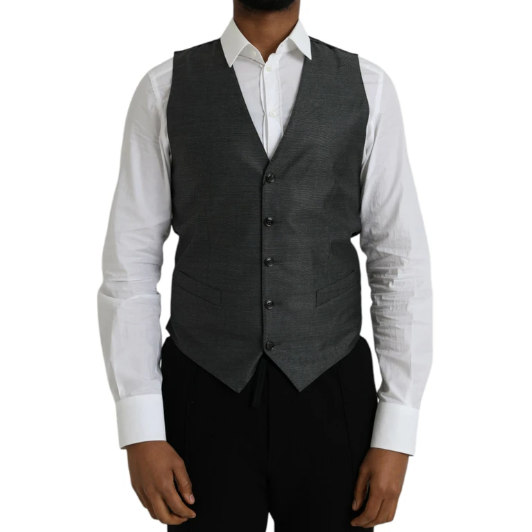 Dolce & Gabbana Gray Wool Formal Dress Waistcoat Vest Virgin Silk - Men