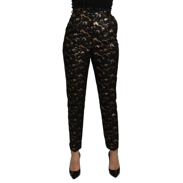 Dolce & Gabbana Black Gold Brocade High Waist Pants - Women